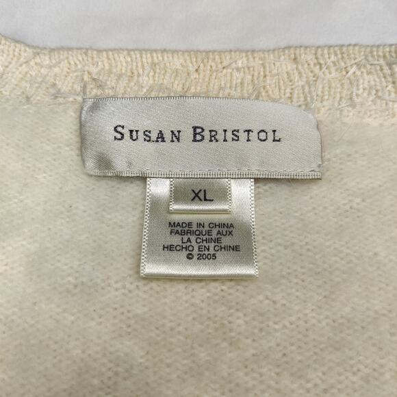 Vtg Susan Bristol Cream Angora Hair Jeweled Preppy Cardigan Sweater Old Money XL - Picture 7 of 12